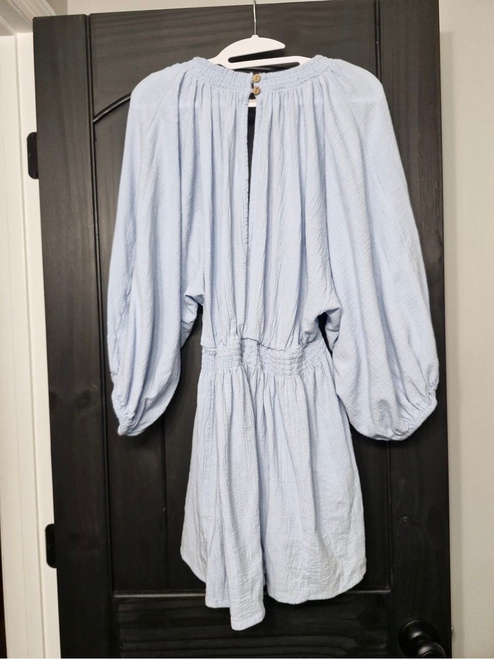 Free People Light Blue V-Neck Mini Dress with Balloon Sleeves - Picture 3 of 3